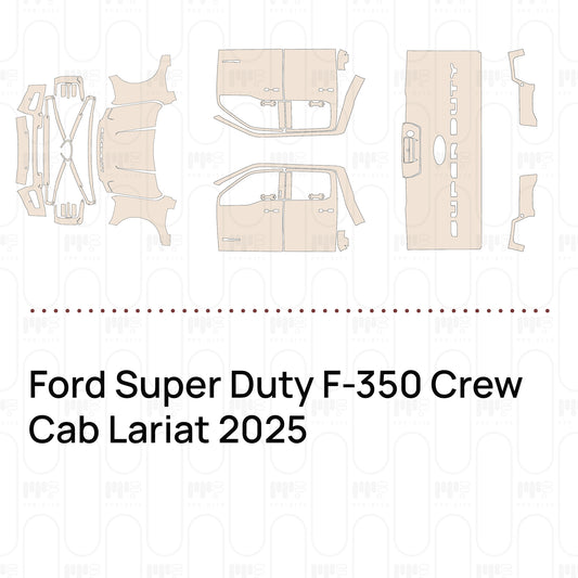 Pre-cut PPF pattern set for the Ford Super Duty F-350 Crew Cab Lariat 2025: outlines of every film piece in the kit.