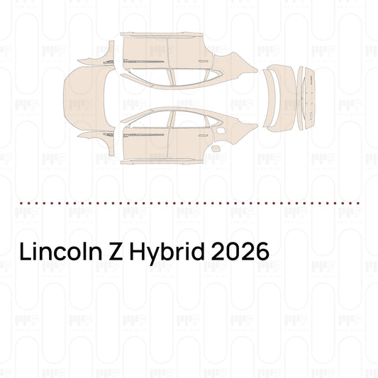 Pre-cut PPF pattern set for the Lincoln Z Hybrid 2026: outlines of every film piece in the kit.