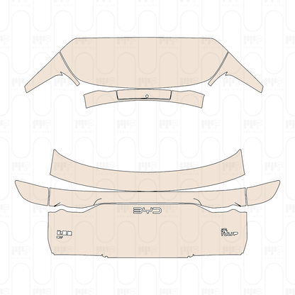 Trunk Lid with "BYD" & "BYD" & "EV" & "YuanUP" Emblems