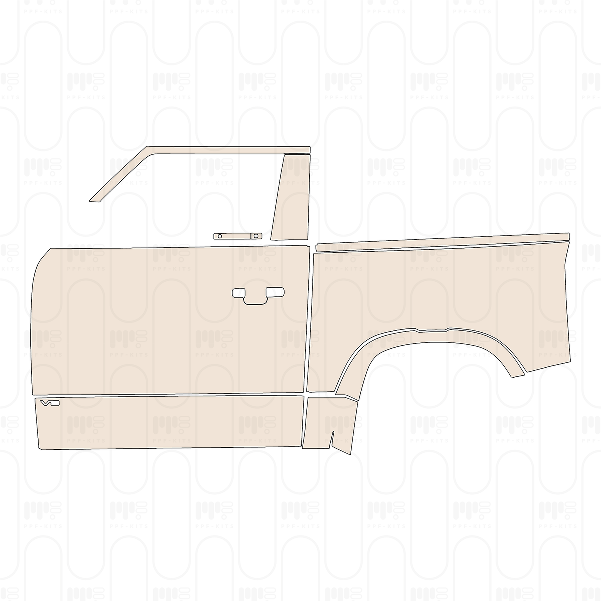 (left) Door+Side Skirt+Rear Fender with "V8" Emblem on Side Skirt