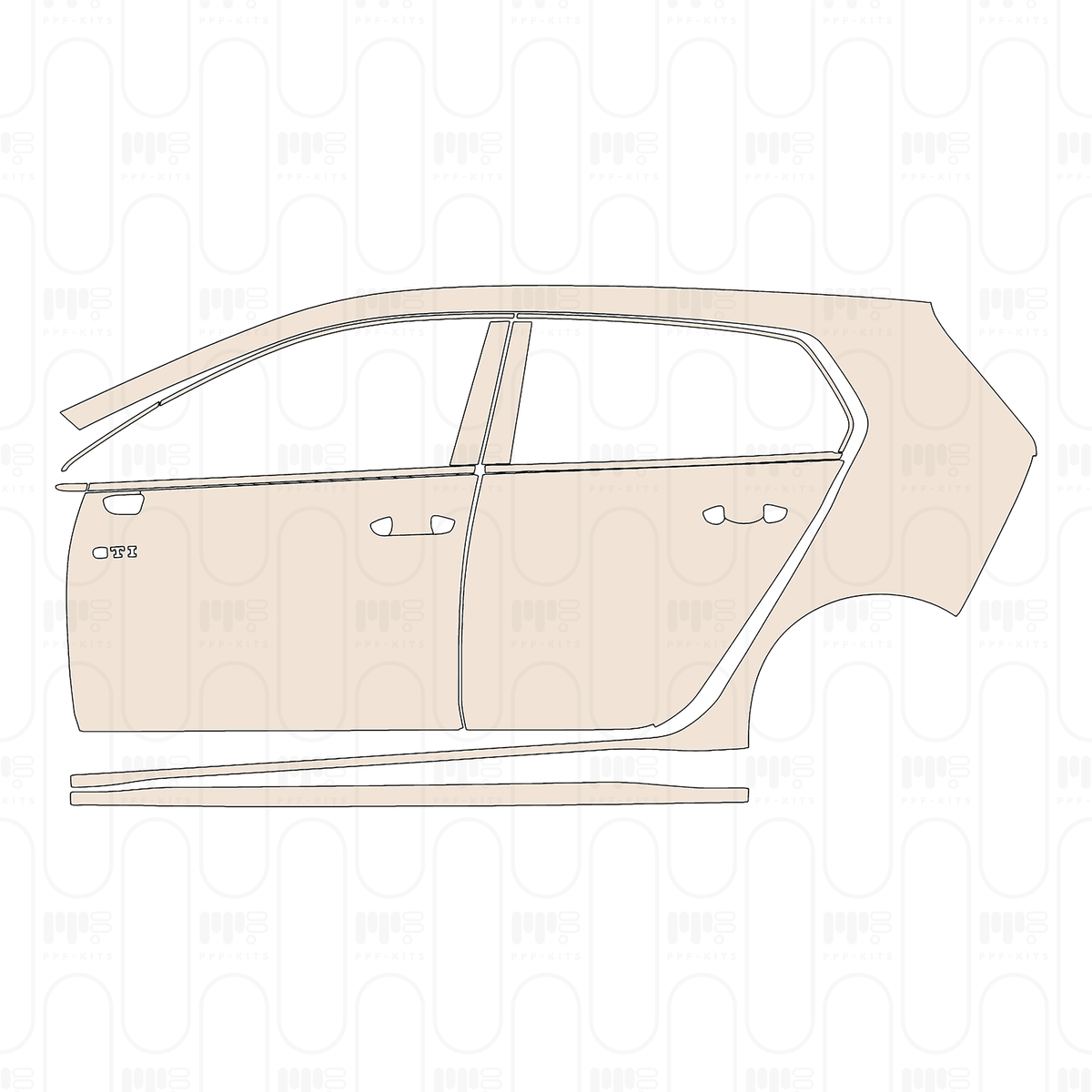 (left) Door+Side Skirt+Rear Fender with "GTI" Emblem on front door