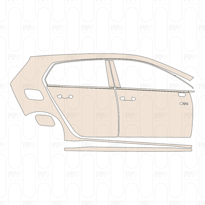 (right) Door+Side Skirt+Rear Fender without GTI Performance Package, with "GTI" Emblem on front door
