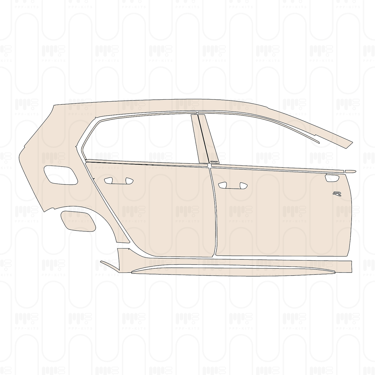(right) Door+Side Skirt+Rear Fender with R Performance pack, with "R" Emblem on front door